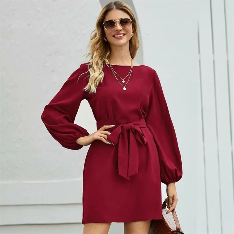 Vivienne Long Sleeve Tie Waist Mini Dress mini dress Castello Clothing Line