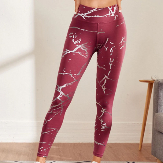 Stormy High-Rise Metallic Print Compression Leggings leggings Castello Clothing Line