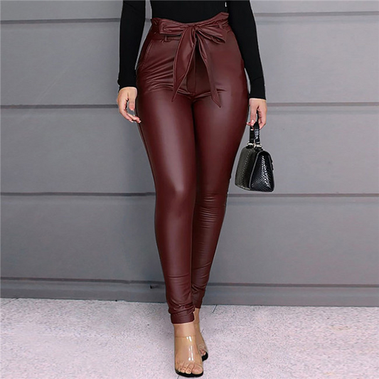 Sienna High-Waist Faux Leather Tie-Front Skinny Pants Castello Clothing Line
