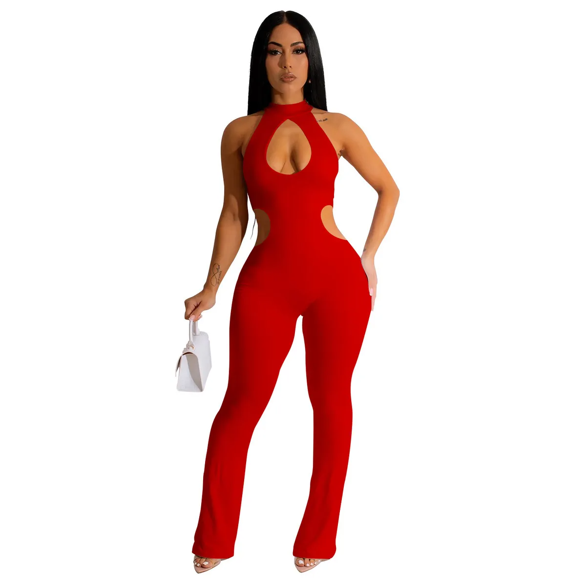 Sapphira Sleeveless Halter Cutout Fitted Jumpsuit women jumpsuits Castello Clothing Line
