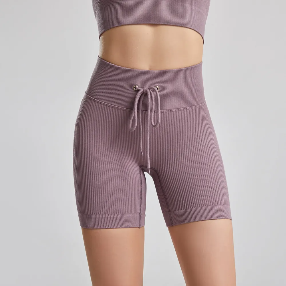 Shorty High-Rise Ribbed Drawstring Biker Shorts workout shorts Castello Clothing Line