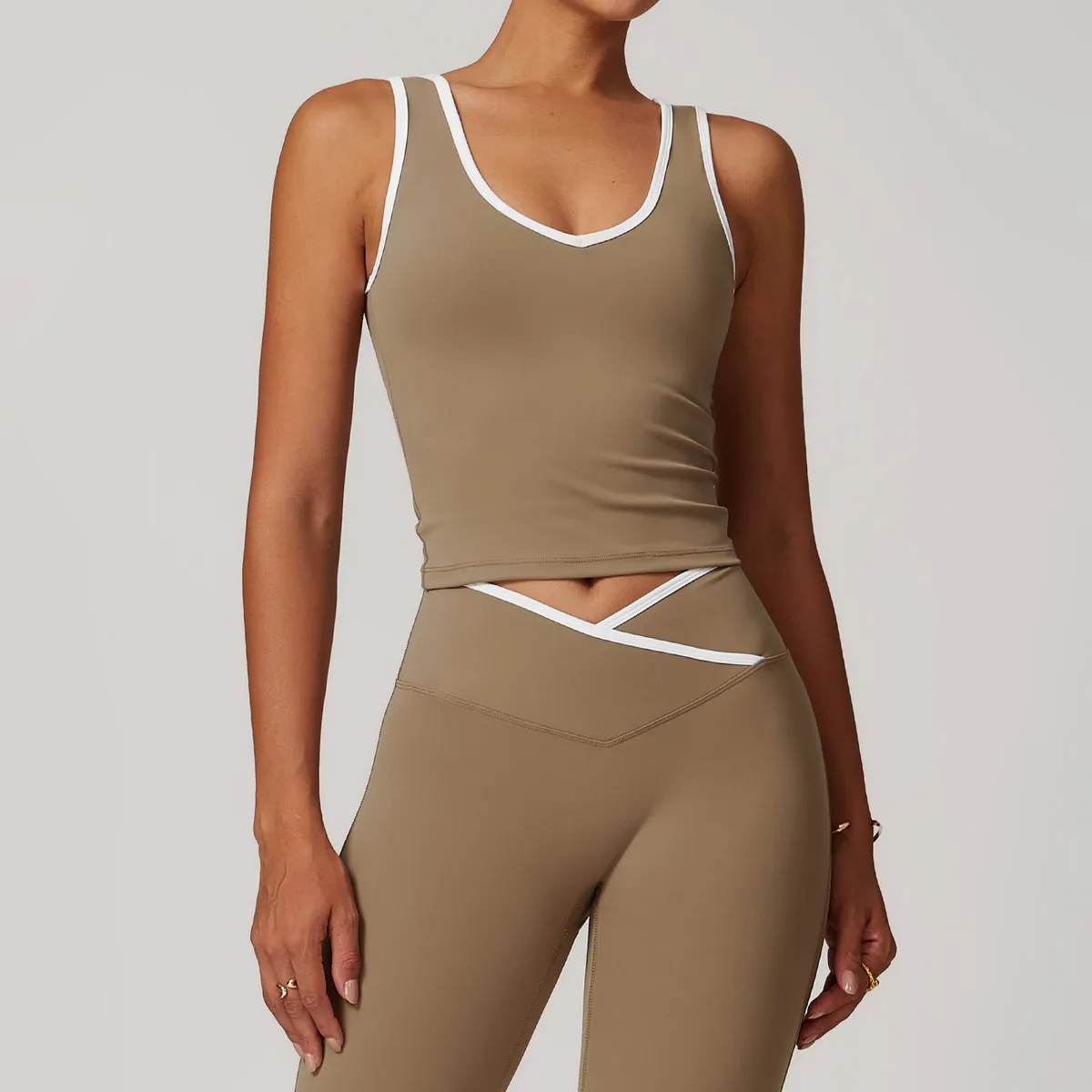 Jori Sleeveless Contrast V-Neck Crop Tank Top workout tops and t-shirts Castello Clothing Line