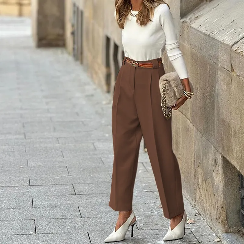 Runway High Waist Pleated Straight Leg Pants Castello Clothing Line