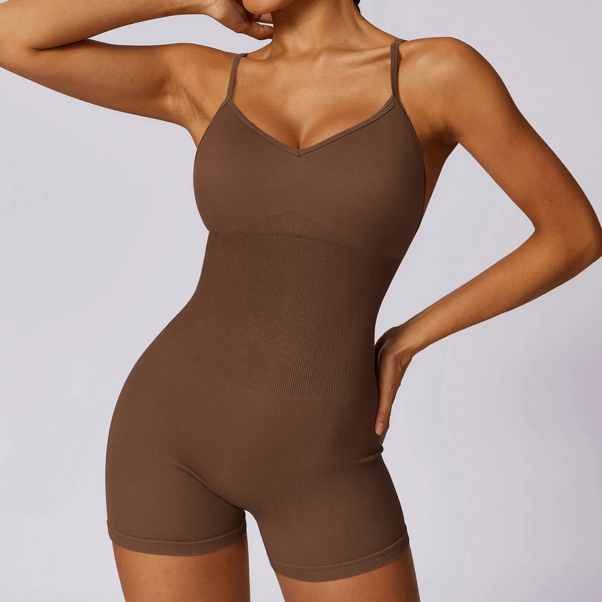 Ria Sleeveless V-Neck Strappy Crossback Romper athletic rompers Castello Clothing Line