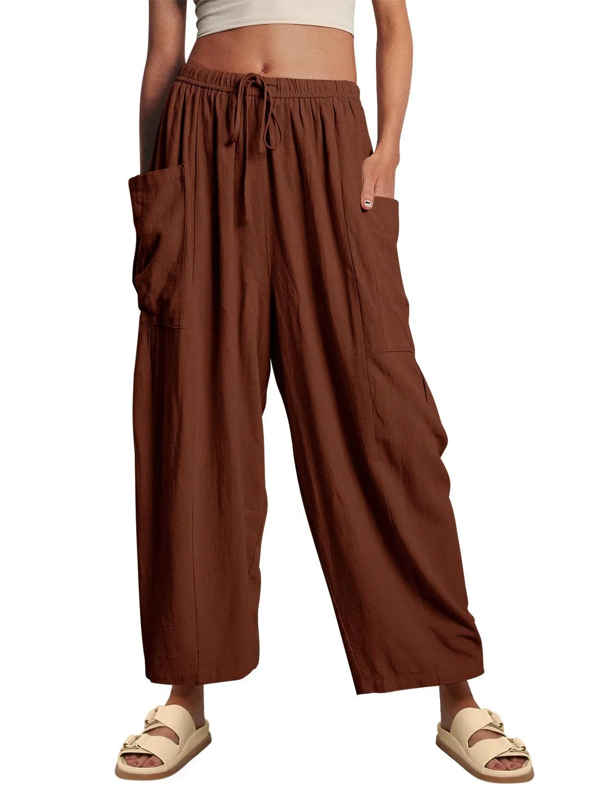 Sage High-Waisted Drawstring Cropped Wide Leg Pants wide leg pants Castello Clothing Line