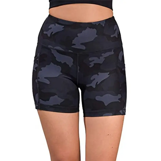 Destiny High-Rise Camo Pocket Biker Shorts workout shorts Castello Clothing Line