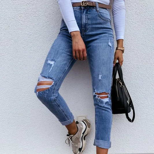 Cropped Ripped Skinny Jeans  Castello Clothing Line   
