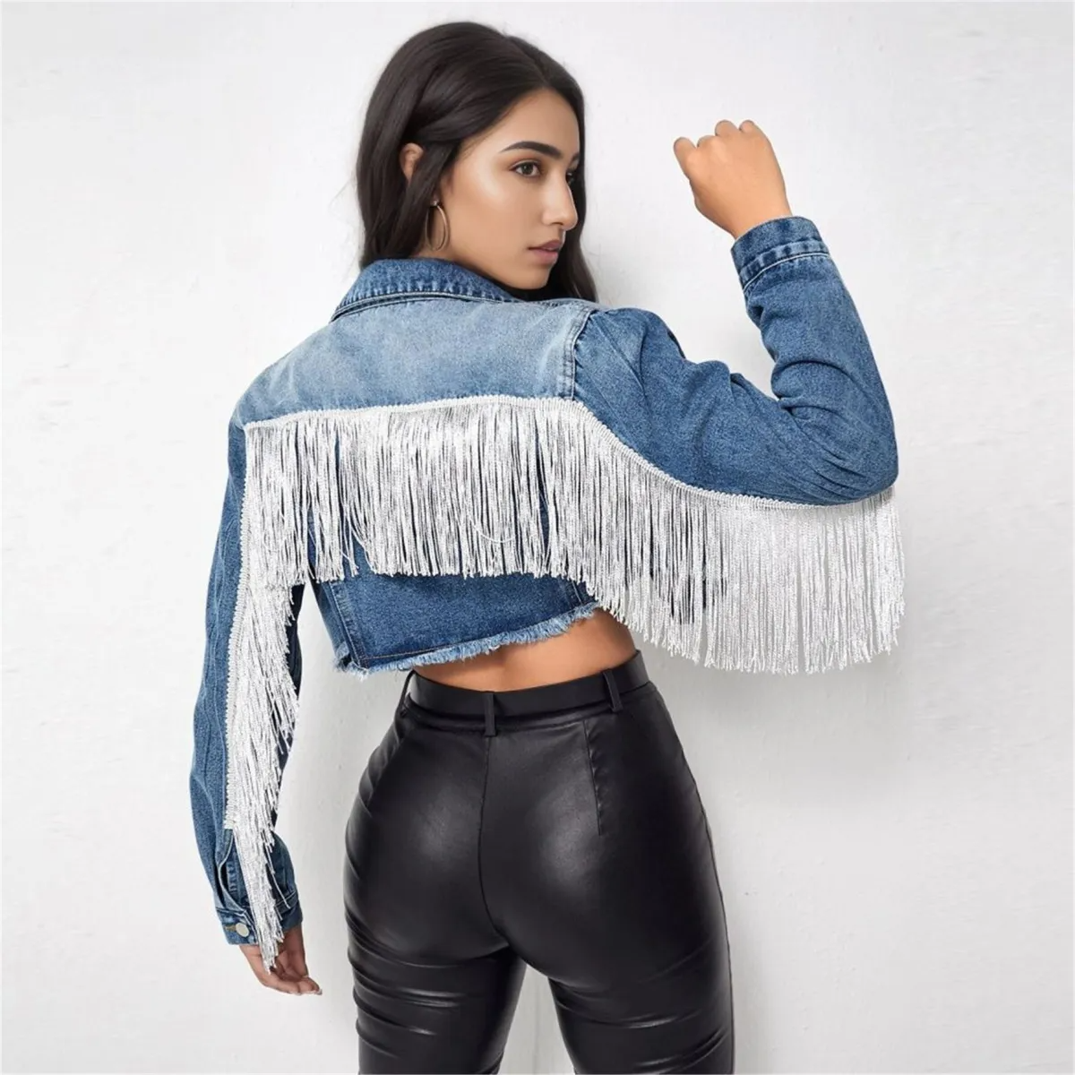 Feral Fringe Distressed Cropped Denim Jacket Castello Clothing Line