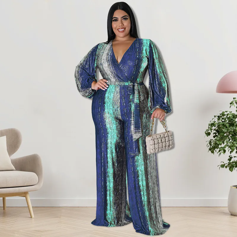 Dalia Plus Size Long Sleeve Wrap Wide Leg Jumpsuit women jumpsuits Castello Clothing Line