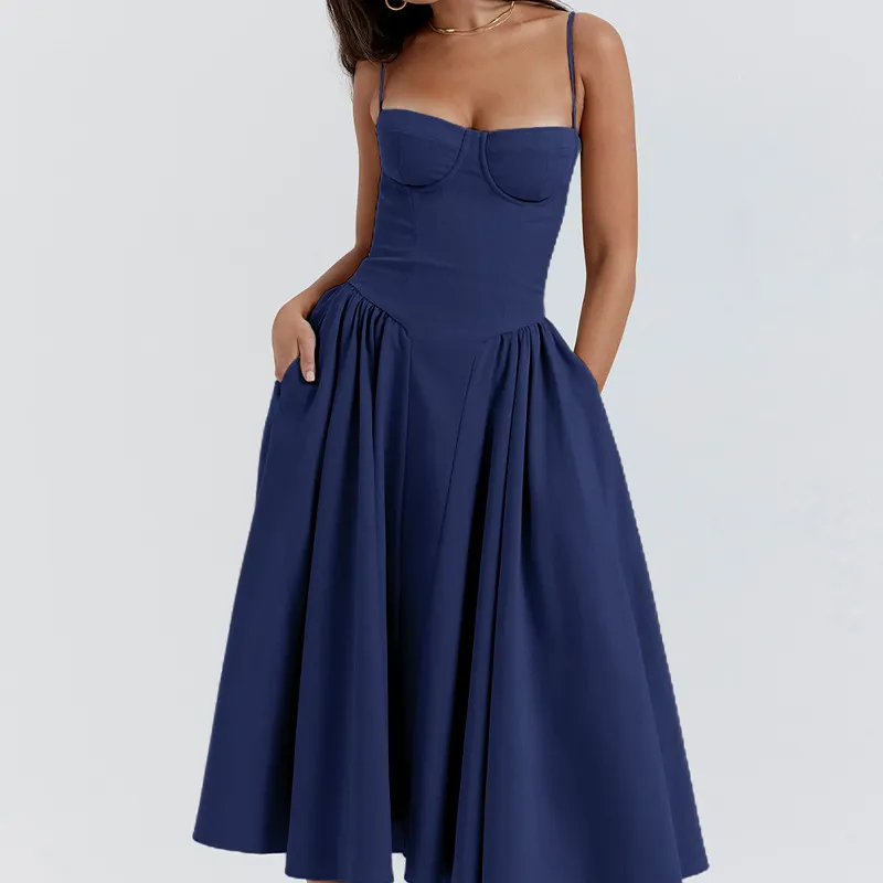 Jada Bustier Pleated A-Line Midi Dress midi dress Castello Clothing Line