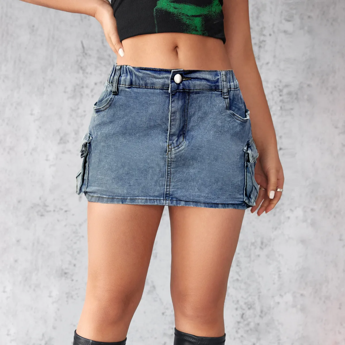 Ready for Anything Denim Cargo Mini Skirt  Castello Clothing Line   