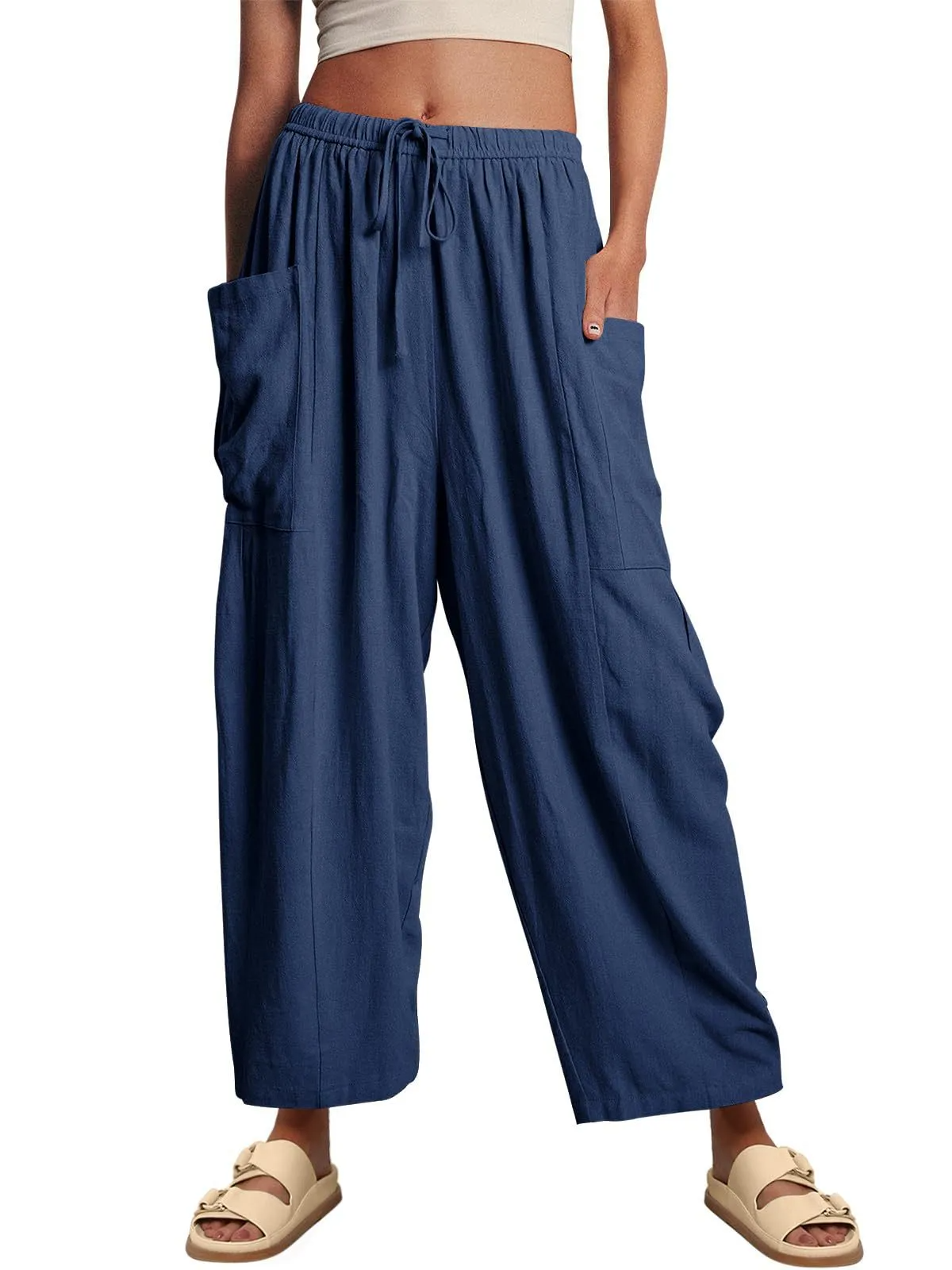 Sage High-Waisted Drawstring Cropped Wide Leg Pants wide leg pants Castello Clothing Line