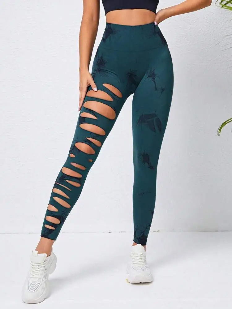 MoveIt High-Waist Tie-Dye Slashed Leggings leggings Castello Clothing Line