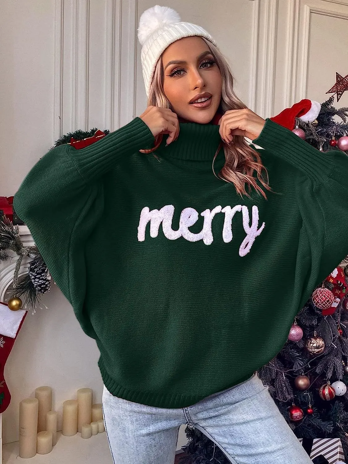 Merry Spirit Turtleneck Oversized Knit Sweater Castello Clothing Line