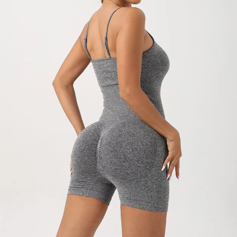 Hana Seamless Ribbed Scrunch Butt Cami Active Romper athletic rompers Castello Clothing Line