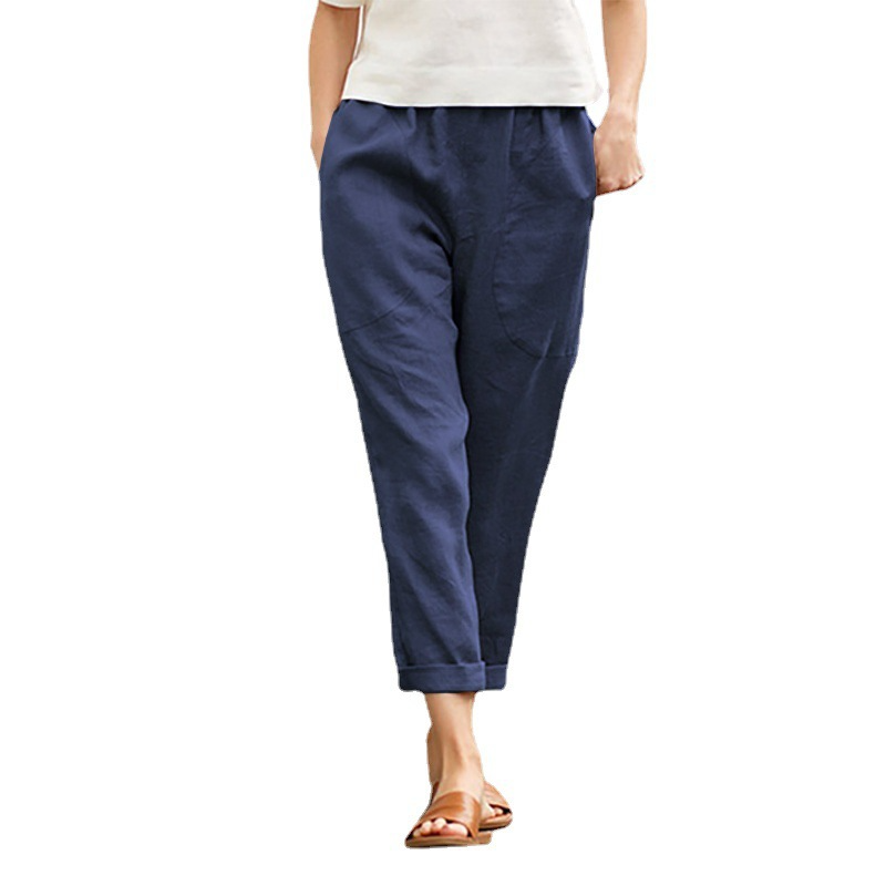Isabelle High-Waisted Cuffed Tapered Linen Pants Castello Clothing Line