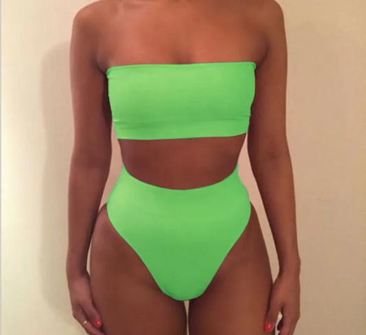 Zerra Strapless Bandeau High Leg Seamless Bikini Set Bikini set Castello Clothing Line