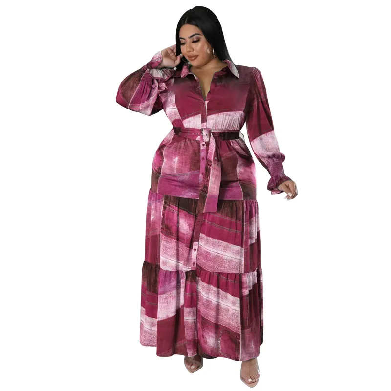 Clarisse Long Sleeve Belted Tiered Button-Down Maxi Dress maxi dress Castello Clothing Line