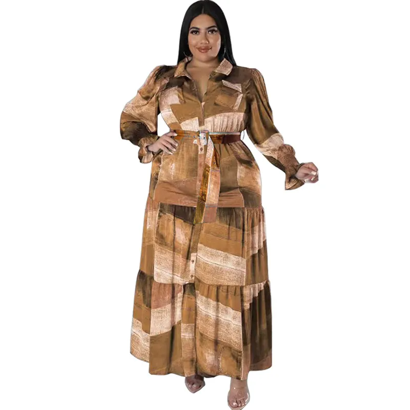Clarisse Long Sleeve Belted Tiered Button-Down Maxi Dress maxi dress Castello Clothing Line