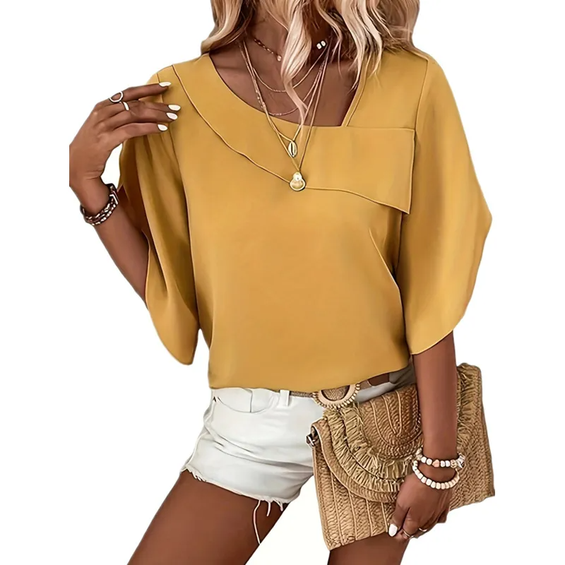 Glow Up Asymmetric Batwing Short Sleeve Blouse Castello Clothing Line