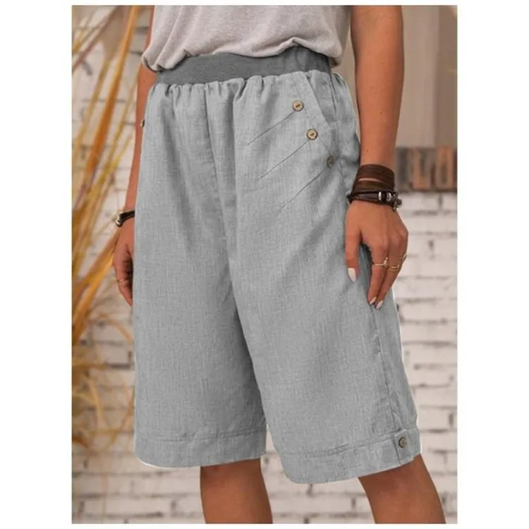 RusticEase High Waist Button Detail Linen Culottes  Castello Clothing Line   
