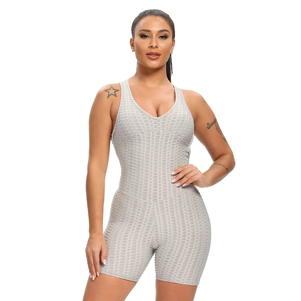 Lucia Honeycomb Scrunch Butt Crossback Workout Romper athletic rompers Castello Clothing Line