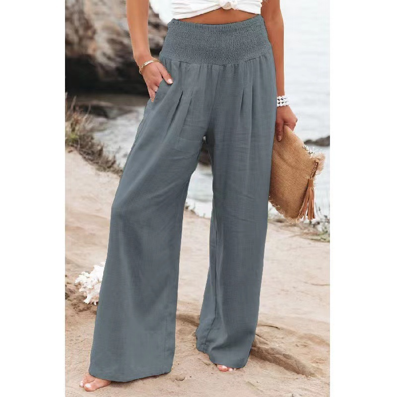 Soleil High-Waisted Smocked Wide Leg Palazzo Pants Castello Clothing Line