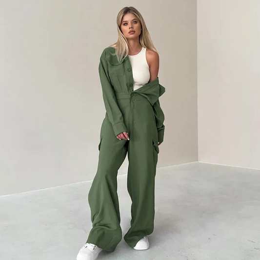 Madison Long Sleeve Utility Cargo Wide Leg Jumpsuit utility jumpsuit Castello Clothing Line