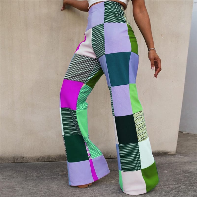 Rhythm High-Waisted Wide Leg Patchwork Print Pants Castello Clothing Line