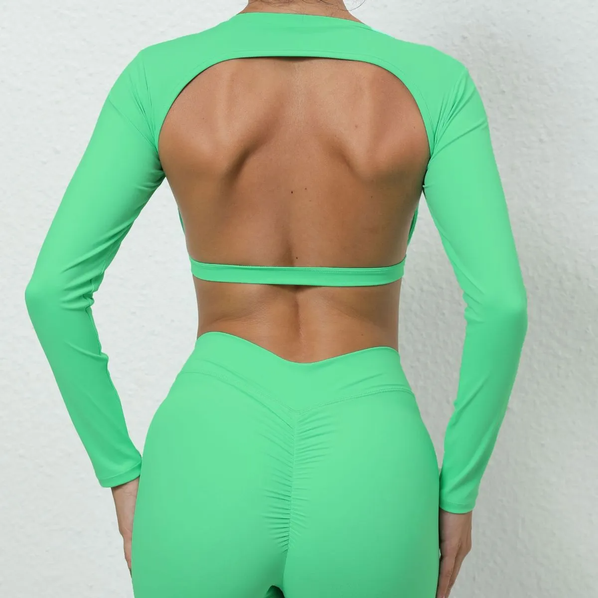 Kacy Long Sleeve Open Back Crop Top workout tops and t-shirts Castello Clothing Line