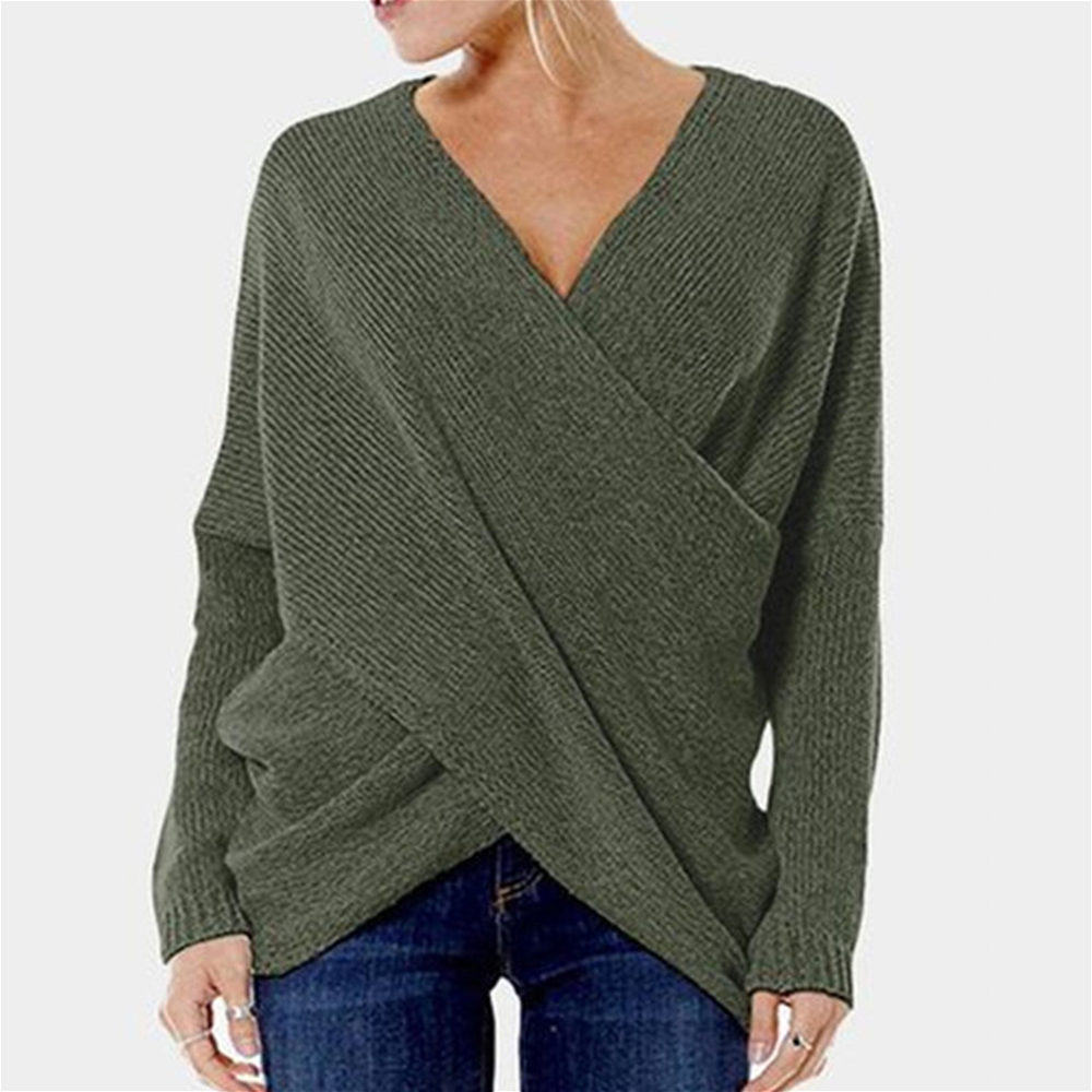 Crossroad Wrap Front Ribbed Knit Long Sleeve Sweater Castello Clothing Line