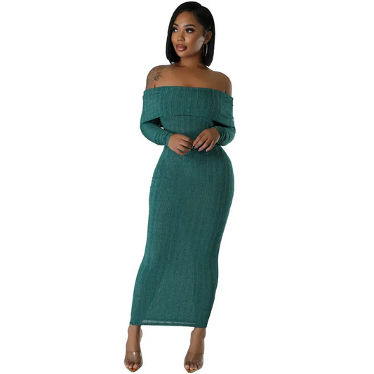 Isabella Off Shoulder Ribbed Bodycon Maxi Dress maxi dress Castello Clothing Line