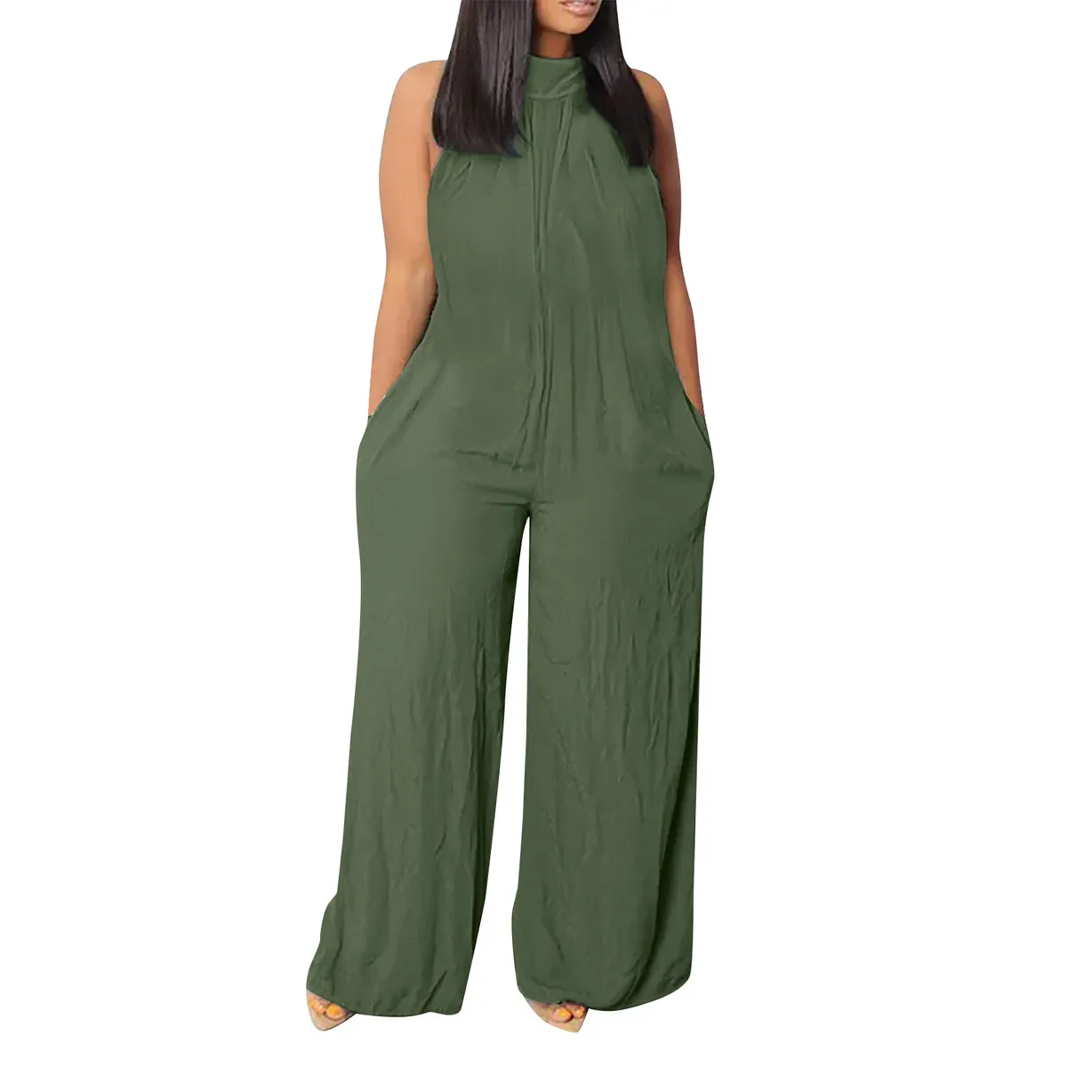 Noa Sleeveless Gathered High Neck Wide-Leg Jumpsuit women jumpsuits Castello Clothing Line