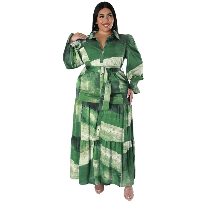Clarisse Long Sleeve Belted Tiered Button-Down Maxi Dress maxi dress Castello Clothing Line