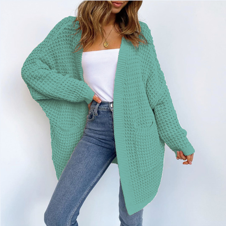 Cloud Waffle Knit Open Front Oversized Cardigan Castello Clothing Line
