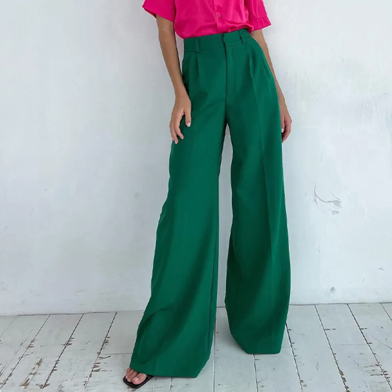 Avenue High-Waisted Wide-Leg Pleated Tailored Pants Castello Clothing Line