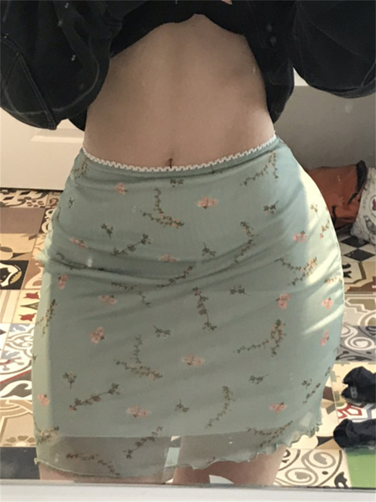 Chiffon Floral Mini Skirt with Lace Trim Waist and Slim Fit - Polyester Material  Castello Clothing Line   