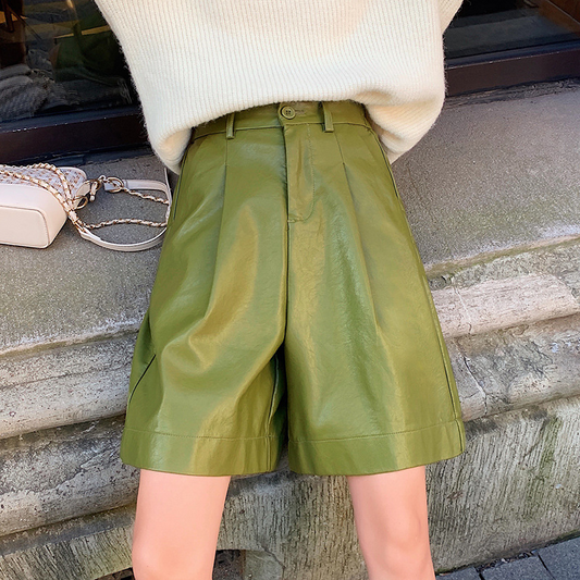 StreetLuxe High Waist Faux Leather Pleated Culottes  Castello Clothing Line   