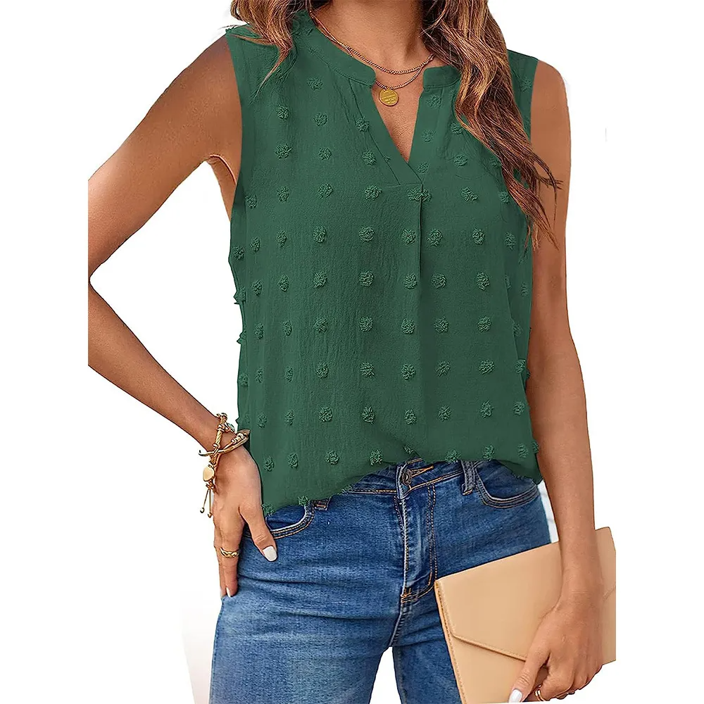 Jackpot SwissDot Sleeveless V-Neck Blouse Castello Clothing Line