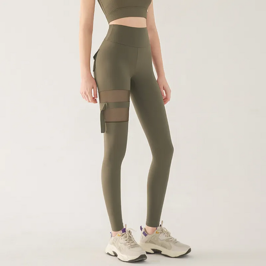 TeaseMe High-Waist Sheer Panel Strap Pocket Leggings leggings Castello Clothing Line
