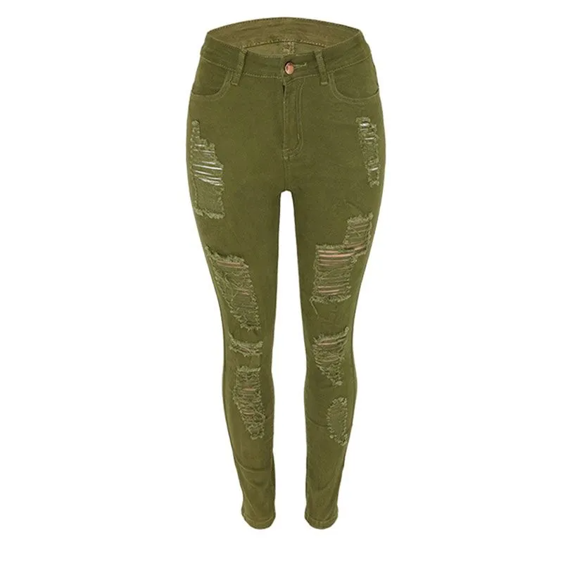 High Waist Ripped Skinny Jeans  Castello Clothing Line   