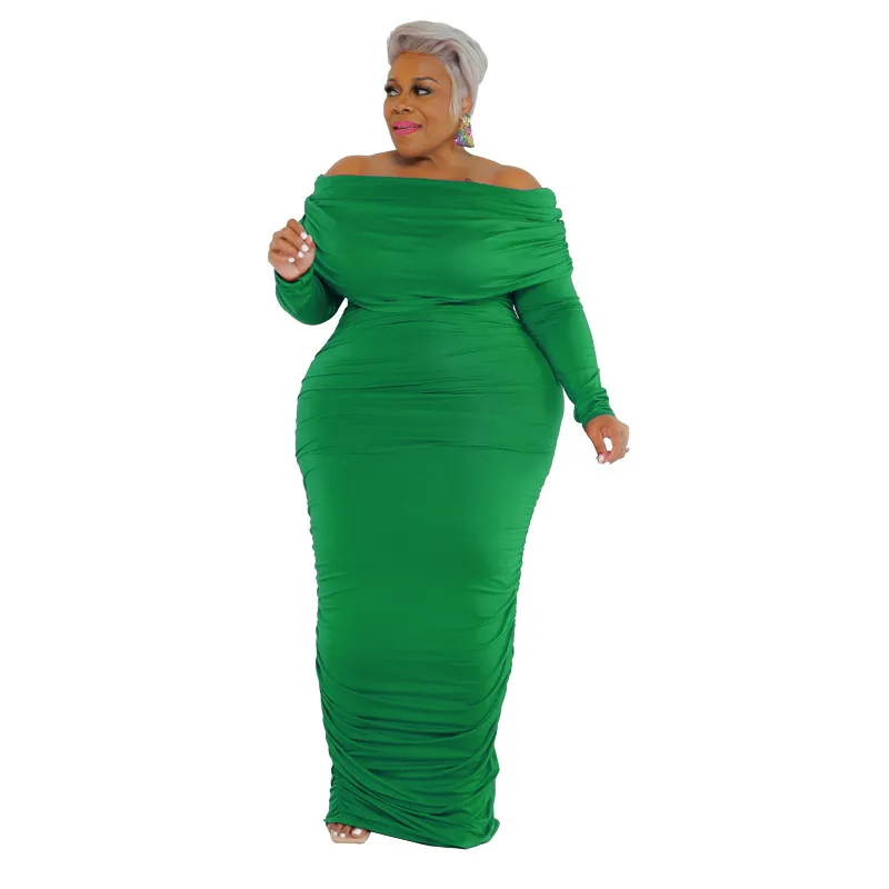 Nola Plus Off Shoulder Long Sleeve Ruched Long Maxi Dress maxi dress Castello Clothing Line
