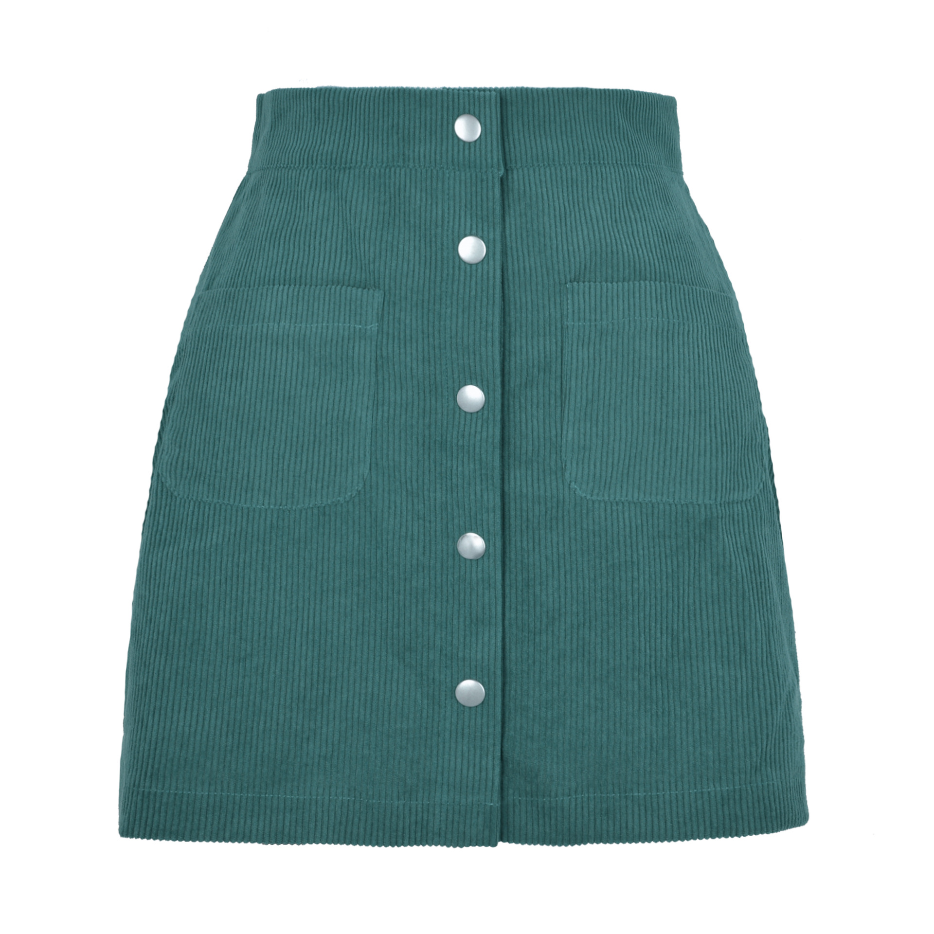 High Waist Corduroy Mini Skirt | Front Button Up & Pocket Detailed | Corduroy/Cotton/Polyester Blend  Castello Clothing Line   
