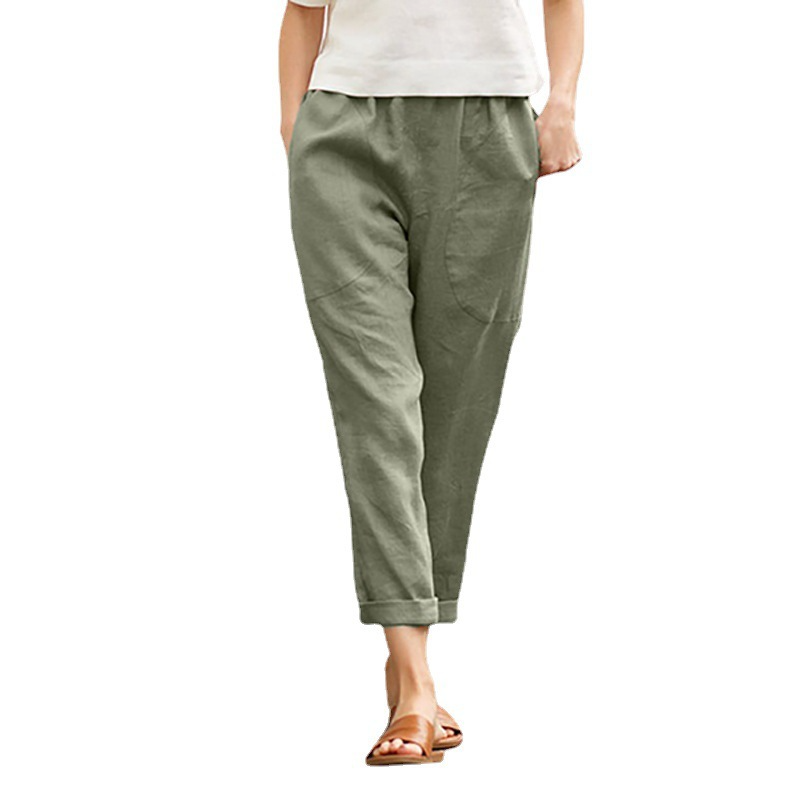 Isabelle High-Waisted Cuffed Tapered Linen Pants Castello Clothing Line