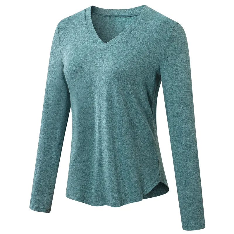 Nell Long Sleeve Lightweight V-Neck Top workout tops and t-shirts Castello Clothing Line