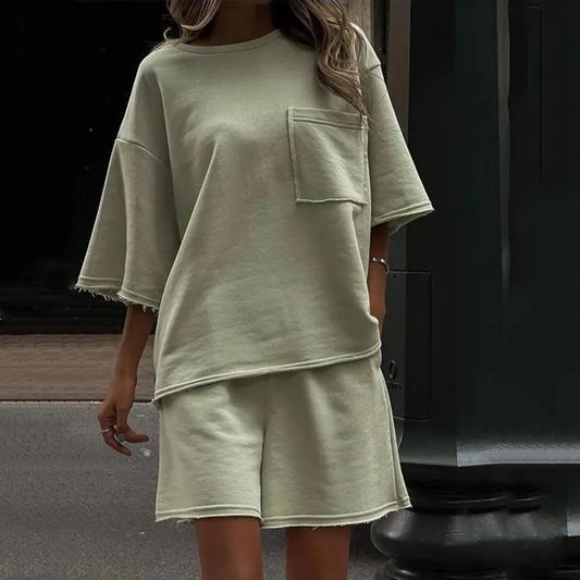 Fizz Oversized Pocket Tee & Raw Hem Shorts Set  Castello Clothing Line   