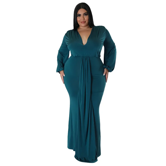 Celia Plus Size V-Neck Long Sleeve Maxi Dress Castello Clothing Line