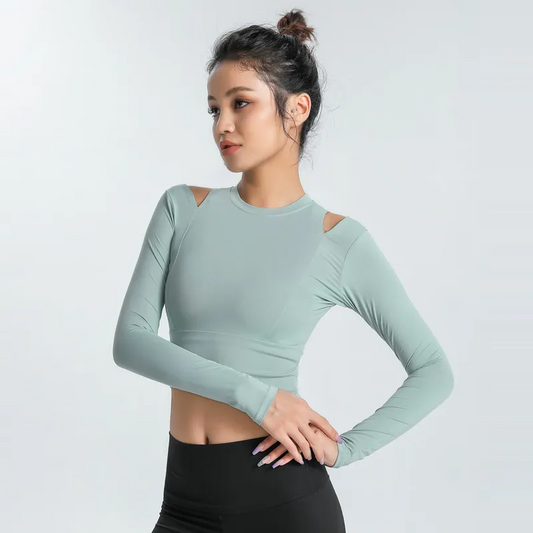 Ada Long Sleeve Cut Out Slim Fit Crop Top workout tops and t-shirts Castello Clothing Line
