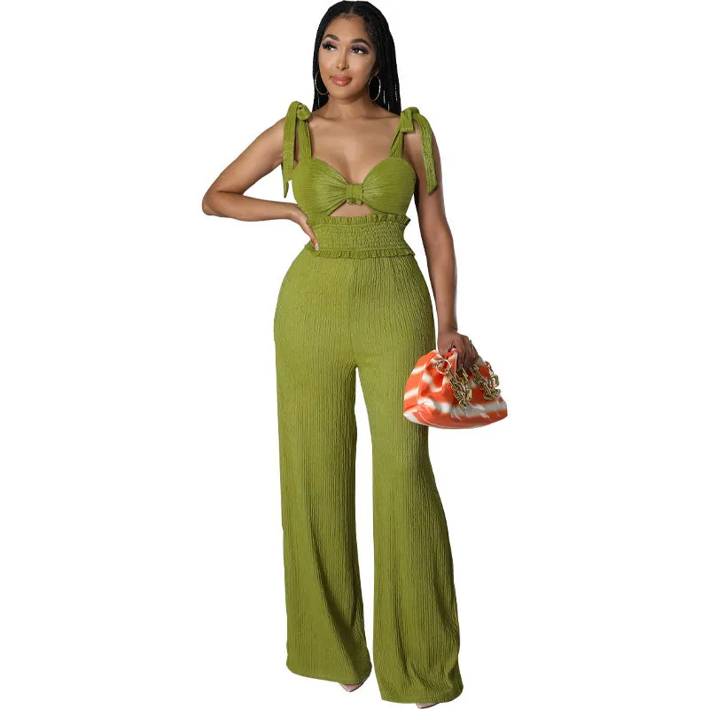 Julia Sleeveless Smocked Wide-Leg Jumpsuit women jumpsuits Castello Clothing Line