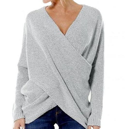 Crossroad Wrap Front Ribbed Knit Long Sleeve Sweater Castello Clothing Line